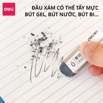 Gôm Tẩy Chì Và Mực 2 Đầu Deli - Tẩy Xóa Sạch Sẽ Ít Vụn Cả Chì Và Mực Bút Bi Bút Gel Hạn Chế Mòn Giấy Học Sinh Văn Phòng