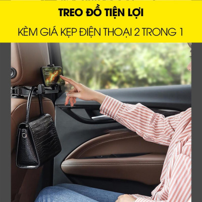 Móc treo đồ trên ô tô gài trước sau ghế sành điệu kèm giá đỡ kẹp điện thoại trên xe tiện lợi thiết kế chắc chắn cao cấp