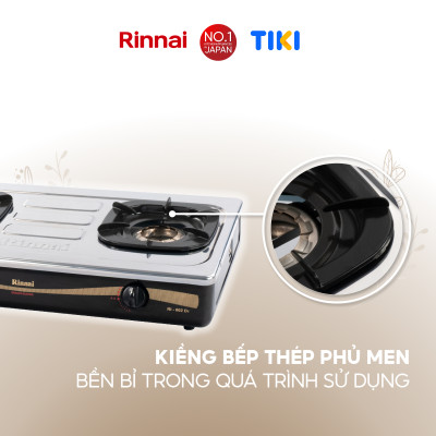 Bếp gas dương Rinnai RI-602Di mặt bếp inox và kiềng bếp men - Hàng chính hãng.