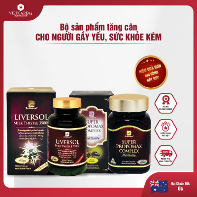 Bộ Sản Phẩm Cho Người Gầy Yếu, Sức Khỏe Kém, Muốn Tăng Cân: Viên Uống Keo Ong Super Propomax Complex 60 Viên, Bổ Gan Liversol Milk Thistle 60 Viên