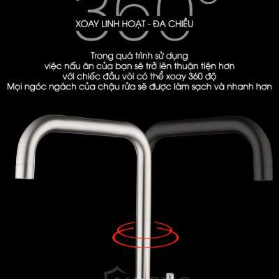 Vòi nước rửa chén KOSKO inox 304, vòi rửa chén bát tròn vuông nóng lạnh phù hợp với nhiều loại bồn rửa chén và chậu rửa bát chén khác nhau