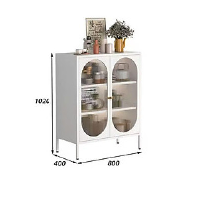 Tủ bếp hiện đại Bắc Âu Phòng ăn Phòng khách Tủ bếp màu trắng đen Cửa cong đôi trong suốt Tủ đựng đồ bằng thép