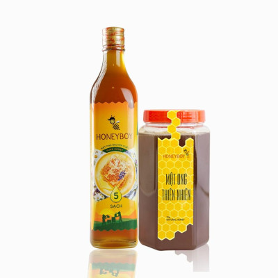 Combo Mật Ong Thiên Nhiên 5 Sạch Honeyboy 500ml và Mật ong thiên nhiên Honeyboy 1kg