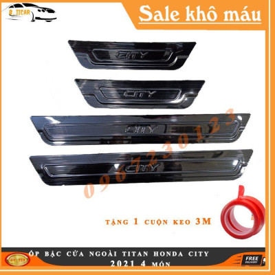 Ốp bậc cửa vân cacbon, vân titan dành cho xe Honda City 2021 tặng kèm 1 cuộn kem 3M siêu dính