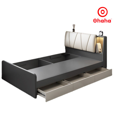 [Miễn phí vận chuyển & lắp đặt] Giường ngủ thông minh cao cấp bọc nệm đầu giường gỗ công nghiệp Ohaha - GN006