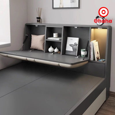 [Miễn phí vận chuyển & lắp đặt] Giường ngủ thông minh cao cấp bọc nệm đầu giường gỗ công nghiệp Ohaha - GN006