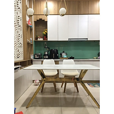 Bàn ăn đá ceramic tia chớp 1m4 tặng kèm 2 ghế eames nệm