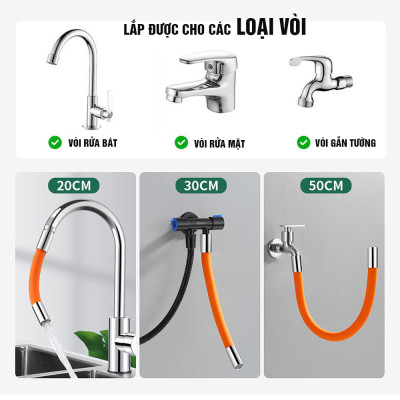 Vòi nước nối dài uốn cong 360 độ chống tung tóe lắp cho mọi loại vòi Minh House