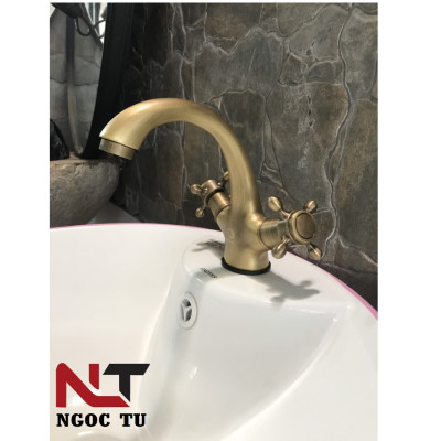 Vòi rửa mặt nóng lạnh đồng cổ hoa đồng tiền tân cổ điển GR 2201B (đẹp, sang trọng lịch sự)