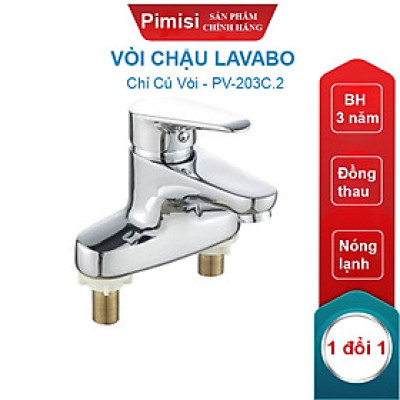 Vòi Chậu Lavabo Nóng Lạnh Pimisi PV-203C Cho Chậu Rửa Mặt 3 Lỗ (2 Chân) Bằng Đồng Thau, Dùng Cho Nhà Tắm | Chính Hãng