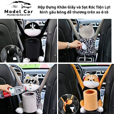 Gấu Bông Đựng Khăn Giấy và Sọt Rác Tiện Lợi hình gấu bông dễ thương trên xe ô tô