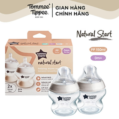 Bình Sữa Ty Siêu Mềm Tự Nhiên Tommee Tippee Natural Start 150ml, Núm Ty Của Bình 0-3 Tháng (Bình đôi)