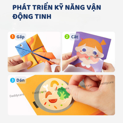 Giấy Màu Thủ Công Origami, Cắt dán 3 Cấp Độ, Đồ Chơi thủ công Cho Bé