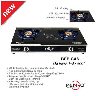 Bếp ga đôi mặt kính Pengo PG 8001A( Hàng chính hãng)