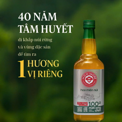 Combo Mật ong nguyên chất Hoa Miền Núi Honimore 630g/chai tặng 1 chai mật ong Hoa Vải Thiều 360g/chai - tăng sức đề kháng