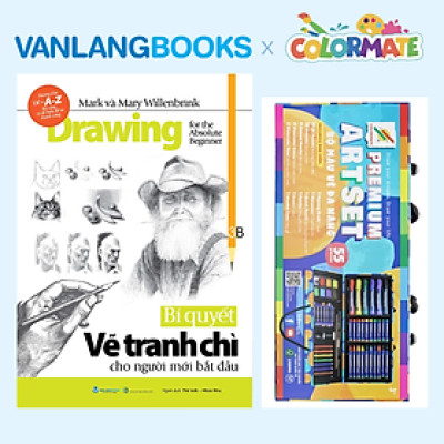 Sách Bí Quyết Vẽ Tranh Chì Cho Người Mới Bắt Đầu + Bộ Màu Vẽ Đa Năng Hộp Giấy M55 - Vanlangbooks x Colormate
