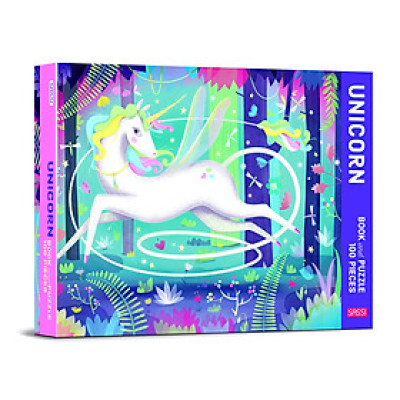 Bộ tranh ghép xếp hình 100 mảnh dành cho bé kèm truyện chủ đề kỳ lân - Book & Giant Puzzle - Unicorn - 100 Pieces