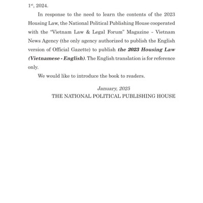 Luật Nhà ở năm 2023 (Song ngữ Việt - Anh) - The 2023 Housing Law (Vietnamese - English)