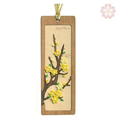Bookmark Hoa Mai Ngày Tết Chạm Khắc Thủ Công Từ Gỗ Veneer Kết Hợp Cùng Giấy Xoắn Nghệ Thuật