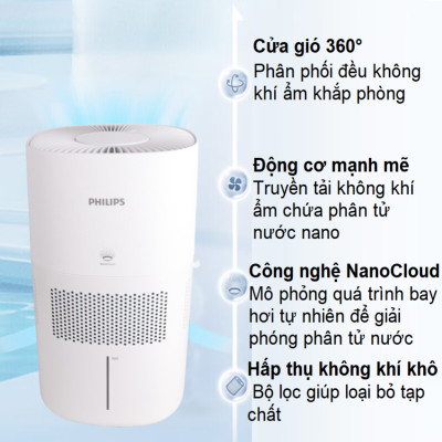 Máy tạo độ ẩm công nghệ NanoCloud UV khử khuẩn Philips HU5969 - Dùng cho phòng diện tích 85m2 - Hàng nhập khẩu