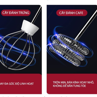 Máy Đánh Trứng, Đánh Sữa Và Tạo Bọt Cafe Cầm Tay Di Động 3 Tốc Độ Sử Dụng Pin Sạc Cao Cấp - Giao màu ngẫu nhiên