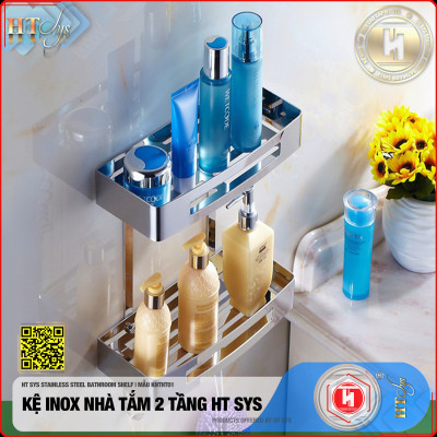 Kệ nhà tắm inox 304 HT SYS - Kệ để đồ phòng tắm 2 tầng đa năng - Chất liệu inox 304 cao cấp - Tích hợp móc treo đồ - LOẠI DÀY - Hàng Chính Hãng