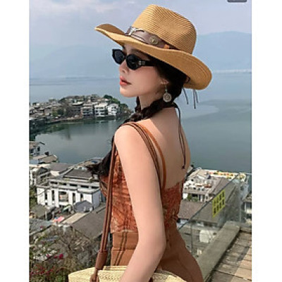 Nón mũ cói cao bồi phong cách Hàn Quốc dành cho cả nam và nữ. Thiết kế đẹp, màu trắng kem nâu nhạt nâu dậm. Kiểu dáng gập gọn tiện lợi.    * Sản phẩm mang phong cách Hàn Quốc Dona25060101