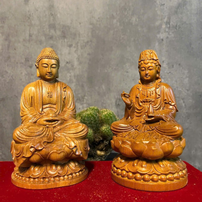 Tượng Phật adiđa bằng gỗ bách xanh thơm nức kt cao 15x8x8cm 