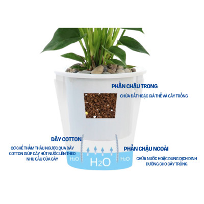 Chậu tự tưới W09 Monrovia, chất liệu nhựa PP, thiết kế tráng bạc sang trọng, màu sắc tinh tế