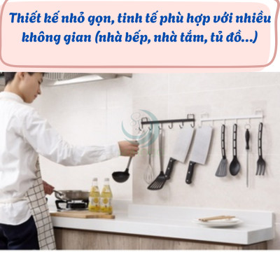 Giá Treo Dụng Cụ Nhà Bếp Dán Tường 6 Móc -Thanh Treo Đa Năng Gắn Tường Không Cần Khoan -Móc Treo Dán Tường Tiện Lợi
