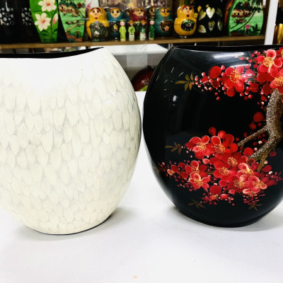 Bình Sơn Mài dẹp Cao Cấp Thanh Bình Lê size 30x25x12 thích hợp cắm hoa, trang trí, làm quà tặng,...