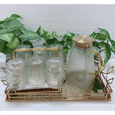 COMBO BỘ BÌNH CỐC THỦY TINH UỐNG NƯỚC CHỊU NHIỆT CAO CẤP LÊN ĐẾN 400 ĐỘ C ( CỐC 300ML, BÌNH ĐÁY VUÔNG)