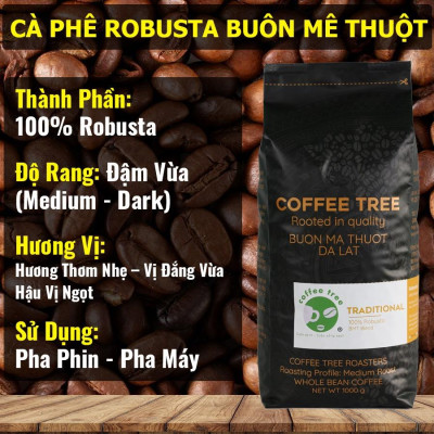 Cà Phê Bột Robusta Buôn Mê Thuột Nguyên Chất 100% - CoffeeTree - 1Kg - Hương Thơm Nhẹ - Vị Đắng Vừa - Hậu Vị Ngọt