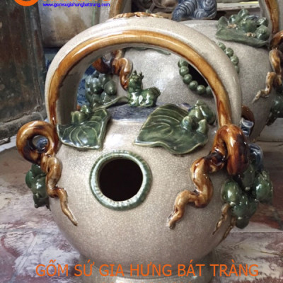 Bình vôi đắp trầu cau men rạn cao 35cm