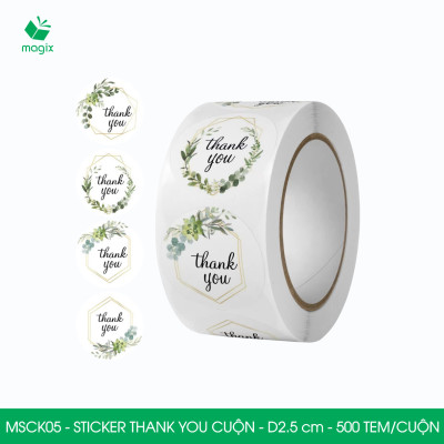 MSCK05 - D2.5 cm - 1 Cuộn 500 sticker thank you tròn, nhãn dán thank you, tem dán cảm ơn