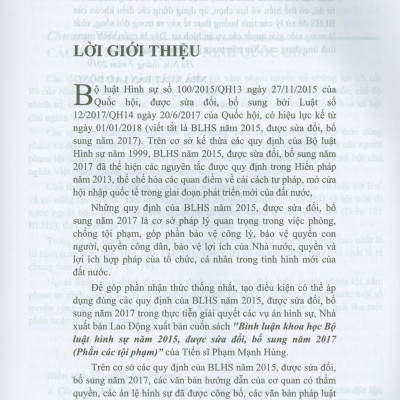 Sách - Bình luận khoa học Bộ luật hình sự năm 2015 được sửa đổi, bổ sung năm 2017 - Phần các tội phạm