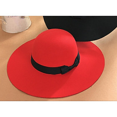 Nón rộng vành nữ đẹp mũ đi biển chống nắng fedora màu đỏ nỉ thời trang Hàn Quốc dona22030806