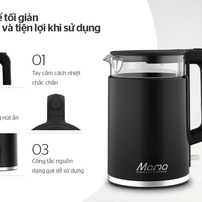 [Hàng Chính Hãng]  Ấm Siêu Tốc Thủy Tinh Cao Cấp Sunhouse SHD1330 1.7 Lít - Bảo Hành 24 Tháng Toàn Quốc