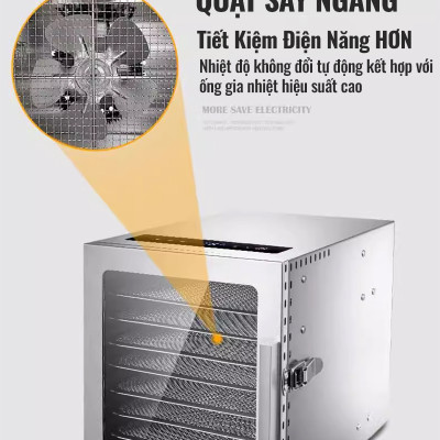 Máy Sấy Thực Phẩm Inox HTG 8 khay DBC08-A01 Sấy Khô Hoa Quả, Thịt, Đồ Ăn, Tia UV Khử Khuẩn, Hẹn Giờ, Hàng Chính Hãng