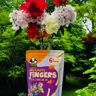 Bánh ăn dặm PAPAPUFFS FINGERS - BÍ ĐỎ&KHOAI LANG - 100% Ngũ Cốc Hữu Cơ - Gói 50g