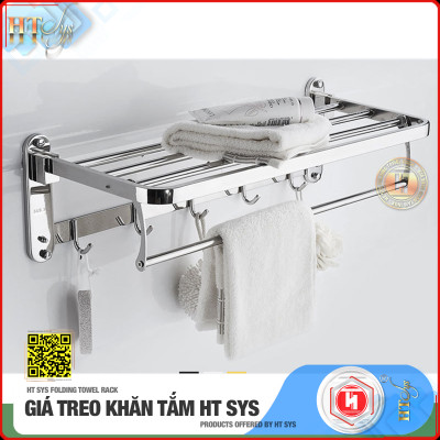 Kệ nhà tắm inox 304 cao cấp HT SYS - HTGT02 - Tích hợp giá treo khăn tắm, vắt khăn tắm, móc treo đồ -Hàng Chính Hãng