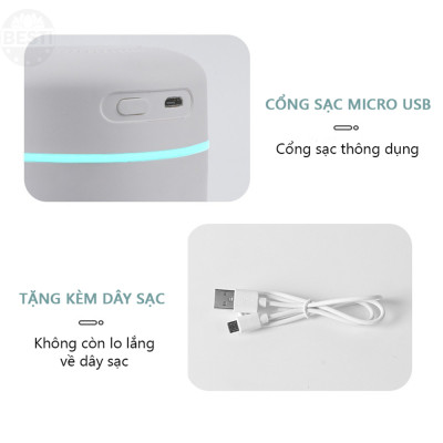 Máy Phun Sương Besti BTY01 Cao Cấp - Tạo Ẩm Không Khí Và Giữ Ẩm Da 420ml - Thiết Kế Nhỏ Gọn, Không Gây Tiếng Ồn - Máy Tạo Ẩm Không Gian Thư Giãn Tích Hợp Đèn Ngủ RGB Nhiều Màu Để Bàn Tiện Lợi, Có Chế Độ Tự Ngắt Khi Hết Nước - Hàng Chính Hãng