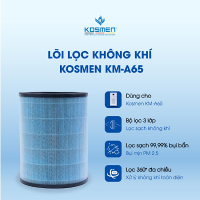 Máy Lọc Không Khí Kosmen KM - A65 Lọc Bằng Ion âm, Diệt Khuẩn Bằng Đèn UV, Khóa Trẻ Em - Hàng Chính Hãng BH 24 Tháng