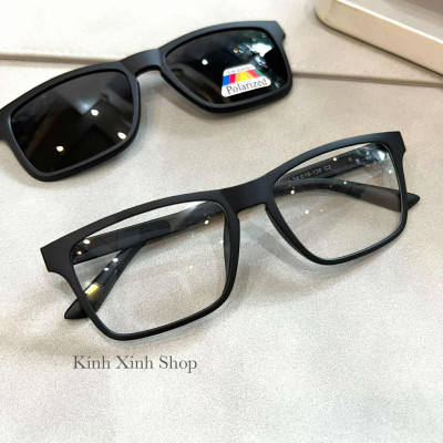 Kính Mắt Cận Râm, Kính Mắt Vuông Basic Unisex 2 Tròng 2in1 Cho Nam và Nữ