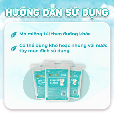 Khăn vải khô đa năng Happy Kids EcoWipes túi 270 tờ không mùi không cồn không paraben an toàn cho da nhạy cảm