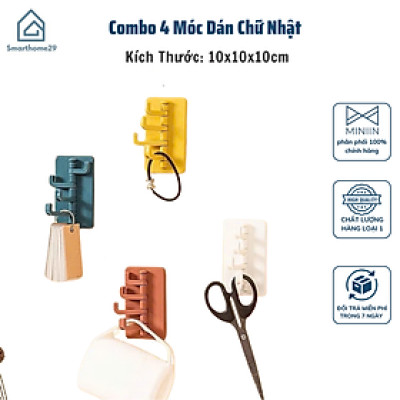 Combo 4 Móc Dán Chữ Nhật Siêu Bền - Móc Nhựa Xoay Đa Năng Dán Tường, Chịu Lực Tố - HÀNG CHÍNH HÃNG MINIIN