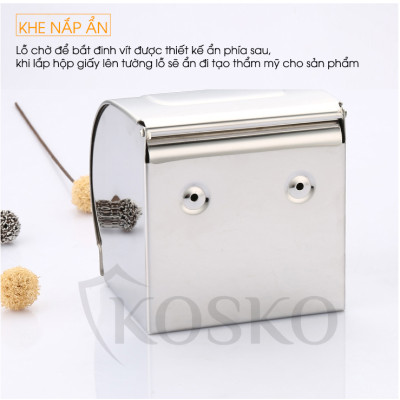 Hộp đựng giấy vệ sinh KOSKO chất liệu inox 304, hộp đựng giấy vệ sinh đa năng làm kệ nhà tắm, hộp đựng giấy inox 304, giấy vệ sinh treo tường