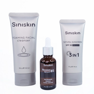 Bộ sản phẩm chăm sóc da Siniskin "Serum phục hồi da Recover B5, Kem Chống Nắng nâng tone tuje nhiên, Sữa Rửa Mặt tạo bọt dịu nhẹ