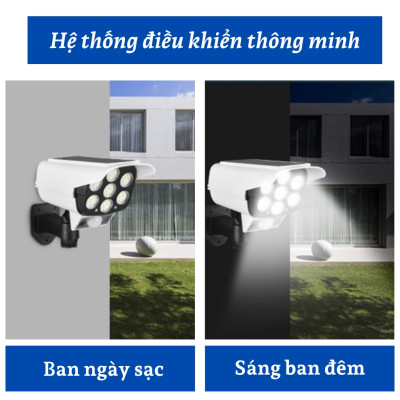 Đèn LED Năng Lượng Mặt Trời Giả Camera Ngoài Trời Cảm Ứng Chuyển Động Tự Động Bật Tắt Chống Trộm, Chống Nước IP67 Có Điều Khiển