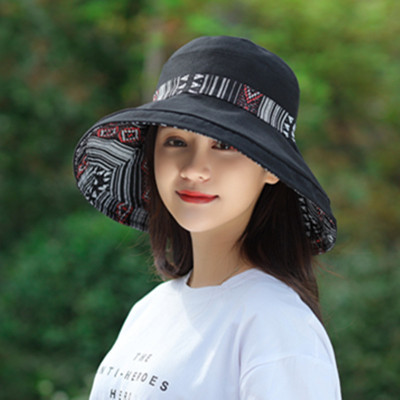 Mũ đi biển đẹp rộng vành nón chống nắng đội 2 mặt gấp gọn họa tiết thổ cẩm chống tia UV thoáng mát dona23062301 